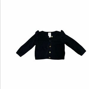 Carter’s black with gold buttons cardigan sweater with ruffle shoulders size 6m